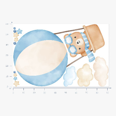 Wall sticker 60x91 Little teddy bear in a balloon in the clouds watercolor pastel