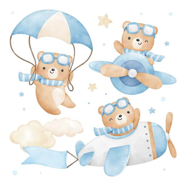 Wall sticker 60x94 Cute teddy bears in a pastel watercolor sky