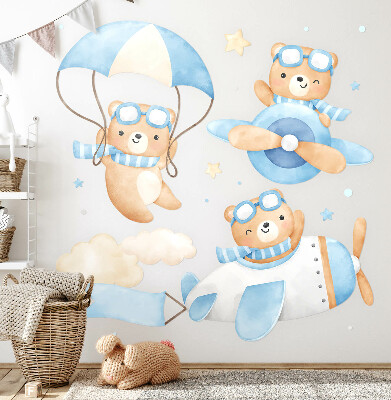Wall sticker 60x94 Cute teddy bears in a pastel watercolor sky