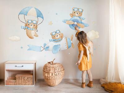 Wall sticker 60x94 Cute teddy bears in a pastel watercolor sky