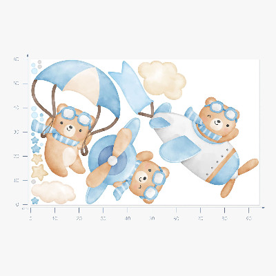 Wall sticker 60x94 Cute teddy bears in a pastel watercolor sky
