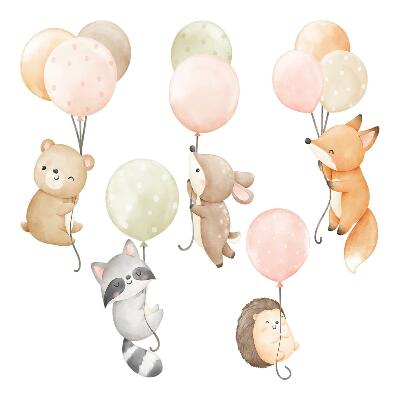 Wall sticker 60x93 Adorable animals floating in watercolor balloons
