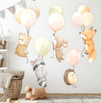 Wall sticker 60x93 Adorable animals floating in watercolor balloons