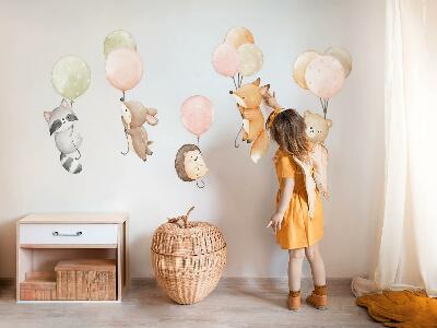 Wall sticker 60x93 Adorable animals floating in watercolor balloons