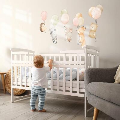 Wall sticker 60x93 Adorable animals floating in watercolor balloons