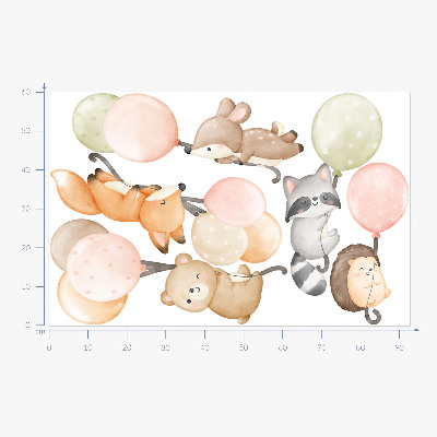 Wall sticker 60x93 Adorable animals floating in watercolor balloons