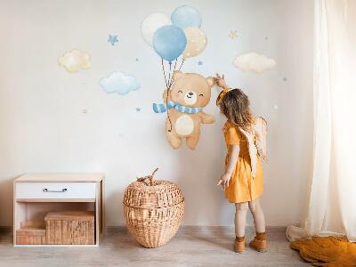 Wall sticker 60x86 Cute teddy bear with balloons in the clouds pastel watercolor