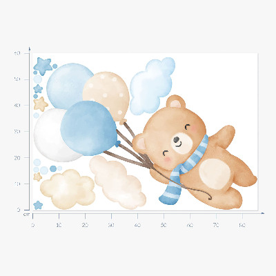 Wall sticker 60x86 Cute teddy bear with balloons in the clouds pastel watercolor