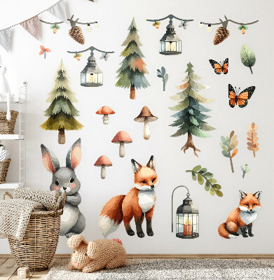 Wall sticker 60x65 Animals and plants in pastel boho watercolor