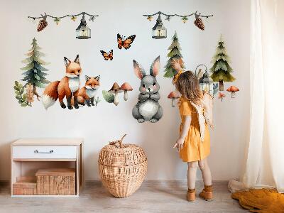 Wall sticker 60x65 Animals and plants in pastel boho watercolor