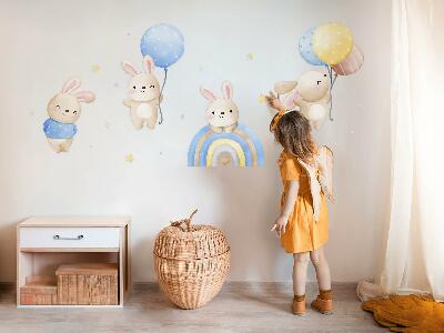 Wall sticker 60x94 Bunnies with balloons in a pastel rainbow