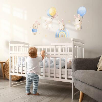Wall sticker 60x94 Bunnies with balloons in a pastel rainbow