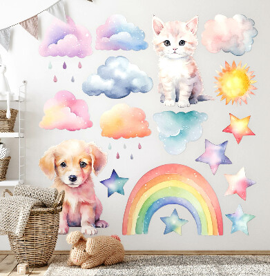 Wall sticker 60x82 Cute animals in pastel sky