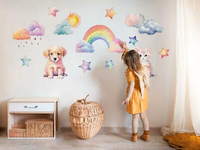Wall sticker 60x82 Cute animals in pastel sky