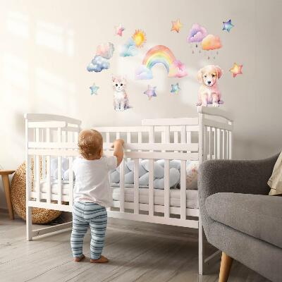 Wall sticker 60x82 Cute animals in pastel sky
