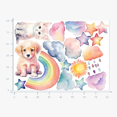 Wall sticker 60x82 Cute animals in pastel sky