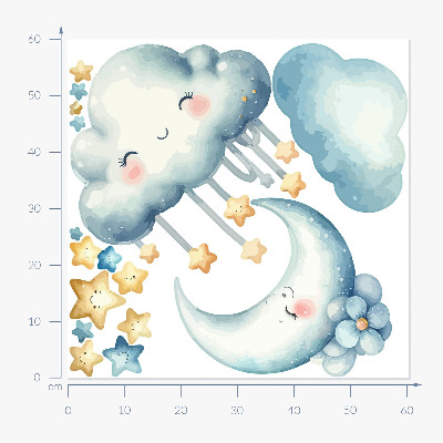 Wall sticker 60x60 Pastel clouds with moon and stars