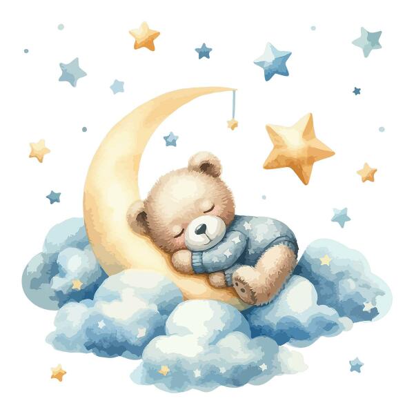 Wall sticker 60x57 Cute teddy bear on the moon in the clouds and stars