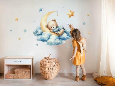Wall sticker 60x57 Cute teddy bear on the moon in the clouds and stars