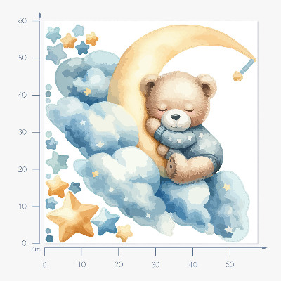 Wall sticker 60x57 Cute teddy bear on the moon in the clouds and stars