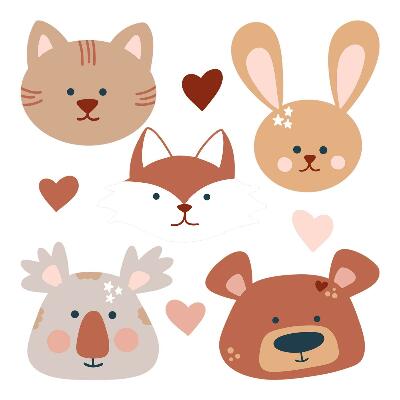 Wall sticker 60x97 Forest animals in boho pastel hearts