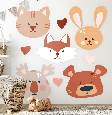 Wall sticker 60x97 Forest animals in boho pastel hearts