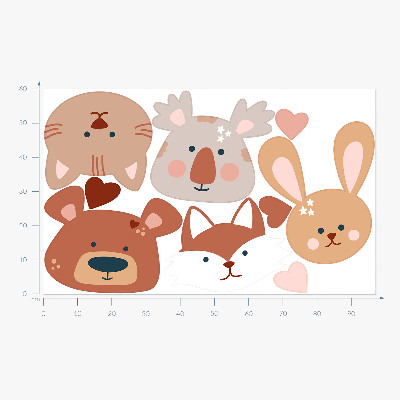 Wall sticker 60x97 Forest animals in boho pastel hearts
