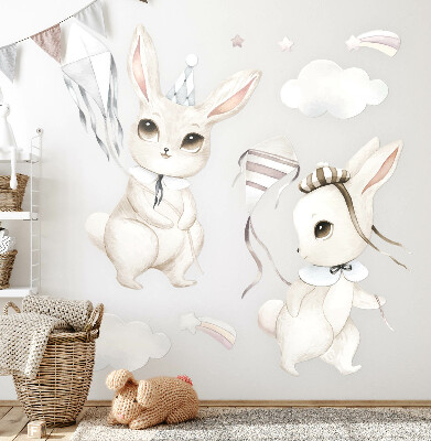 Wall sticker 60x86 Bunnies with kites in pastel boho style