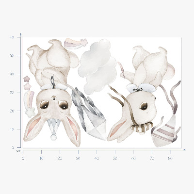 Wall sticker 60x86 Bunnies with kites in pastel boho style