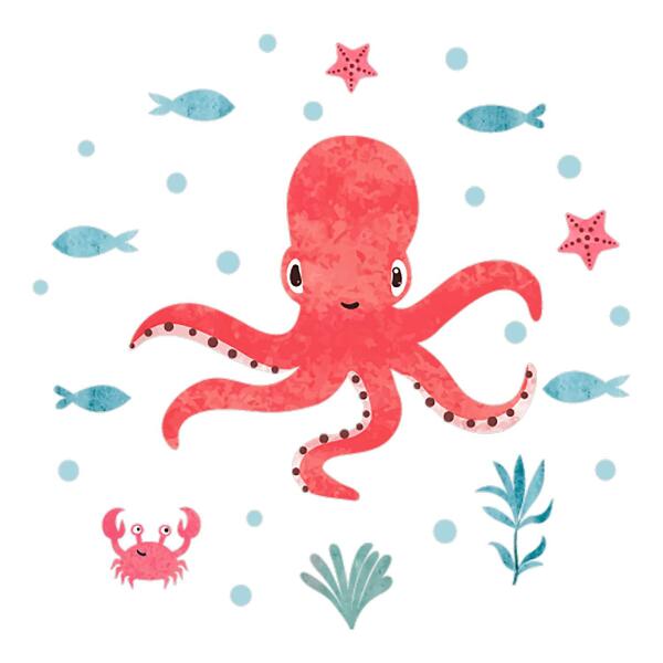 Wall sticker 60x64 Octopus in pastel watercolor style