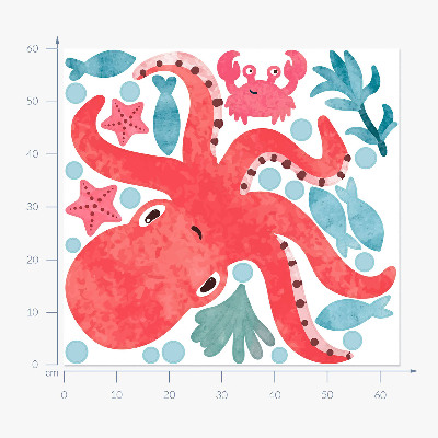 Wall sticker 60x64 Octopus in pastel watercolor style
