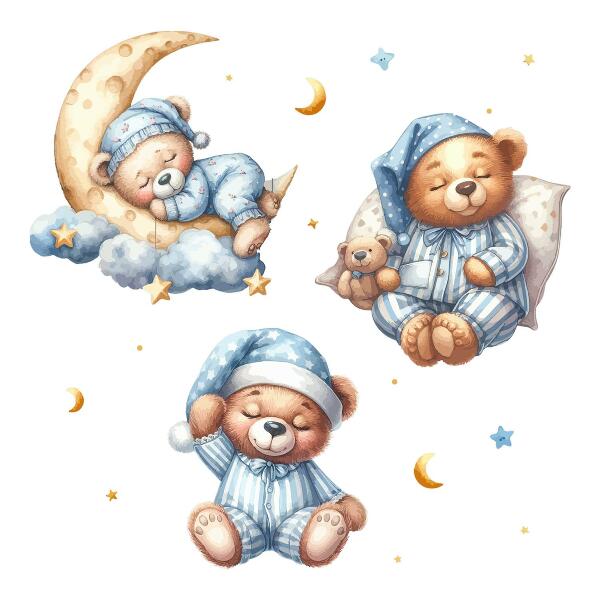Wall sticker 60x103 Teddy bears in space watercolor pastel sky