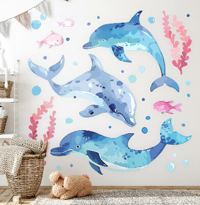 Wall sticker 60x93 Blue dolphins in a pastel underwater landscape