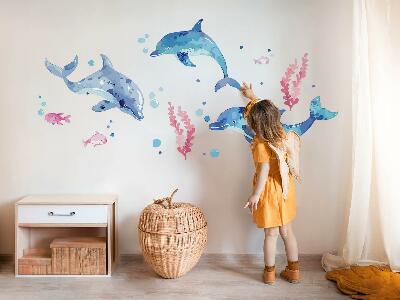 Wall sticker 60x93 Blue dolphins in a pastel underwater landscape