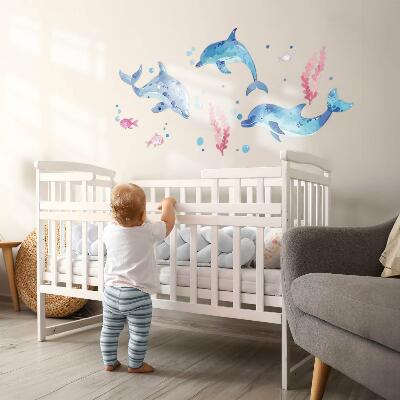 Wall sticker 60x93 Blue dolphins in a pastel underwater landscape