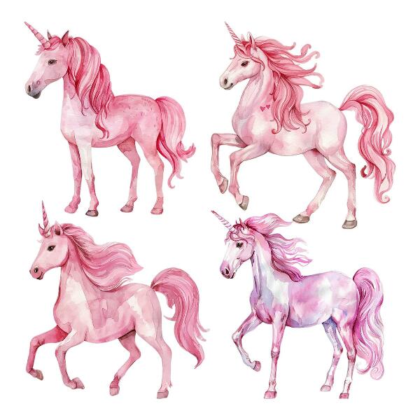 Wall sticker 60x87 Pastel horses and unicorns in watercolor