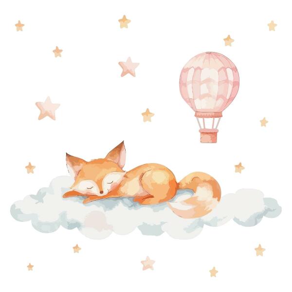 Wall sticker 60x94 Pastel fox in a cloud with stars and a balloon