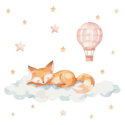 Wall sticker 60x94 Pastel fox in a cloud with stars and a balloon