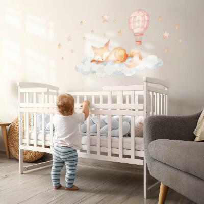 Wall sticker 60x94 Pastel fox in a cloud with stars and a balloon