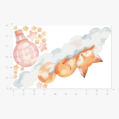 Wall sticker 60x94 Pastel fox in a cloud with stars and a balloon
