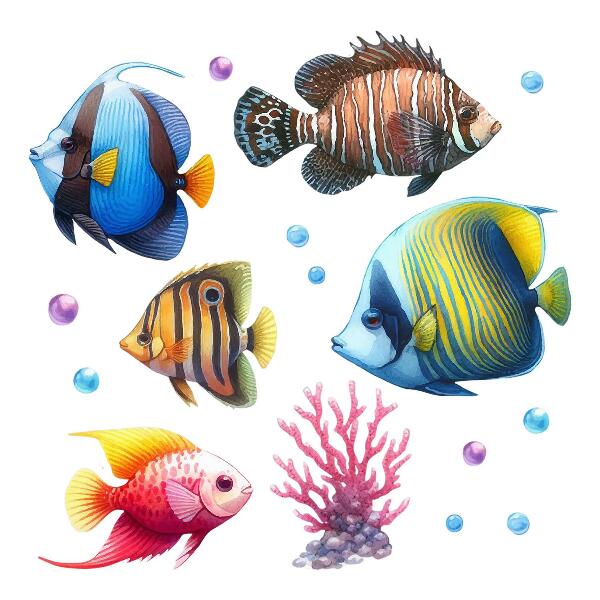 Wall sticker 60x91 The underwater world of colorful watercolor fish