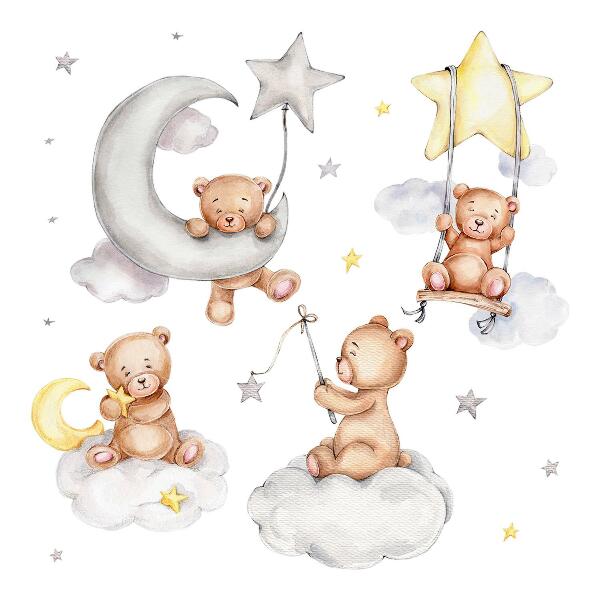 Wall sticker 60x106 Teddy bears in pastel watercolor sky