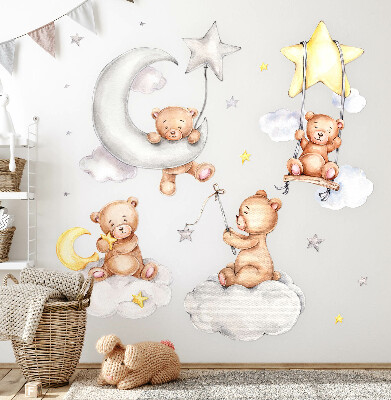 Wall sticker 60x106 Teddy bears in pastel watercolor sky