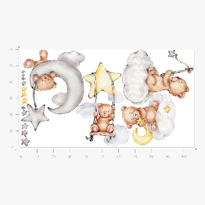 Wall sticker 60x106 Teddy bears in pastel watercolor sky