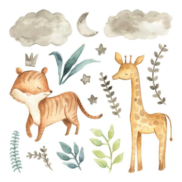 Wall sticker 60x99 Plants and safari in pastel shades