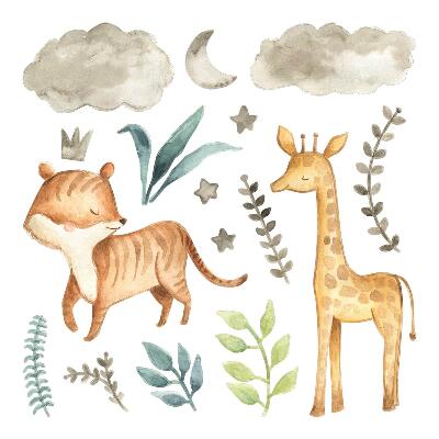 Wall sticker 60x99 Plants and safari in pastel shades