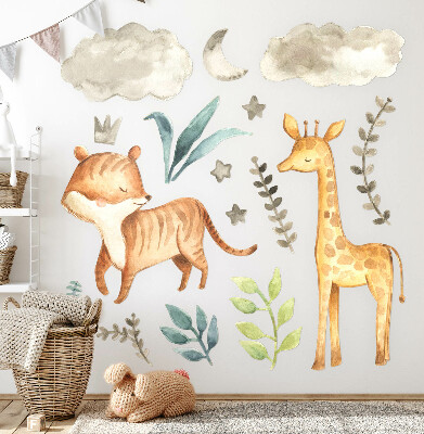 Wall sticker 60x99 Plants and safari in pastel shades