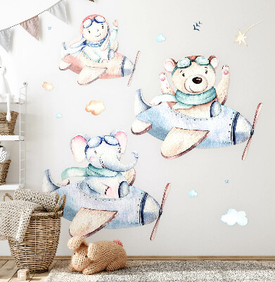 Wall sticker 60x92 Elephant teddy bear and boy in pastel planes