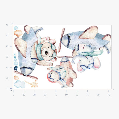 Wall sticker 60x92 Elephant teddy bear and boy in pastel planes