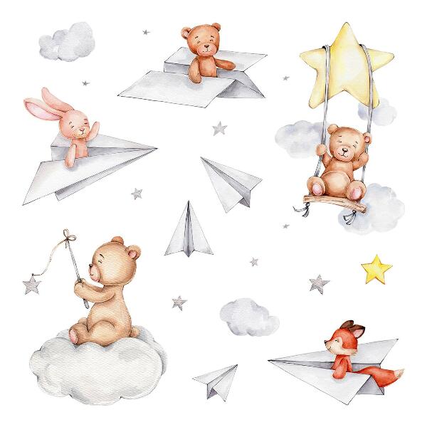 Wall sticker 60x85 Watercolor cute animals in pastels